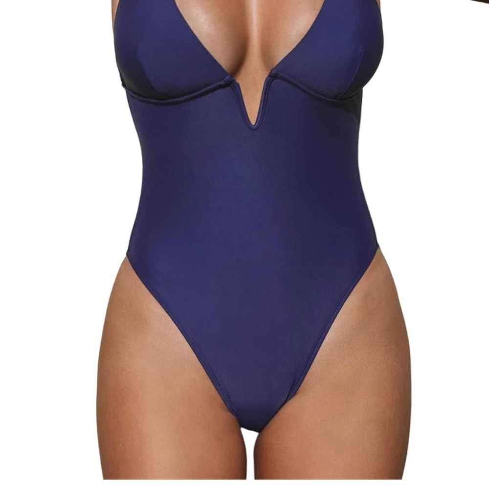 Elegant Navy Blue One-Piece Swimsuit